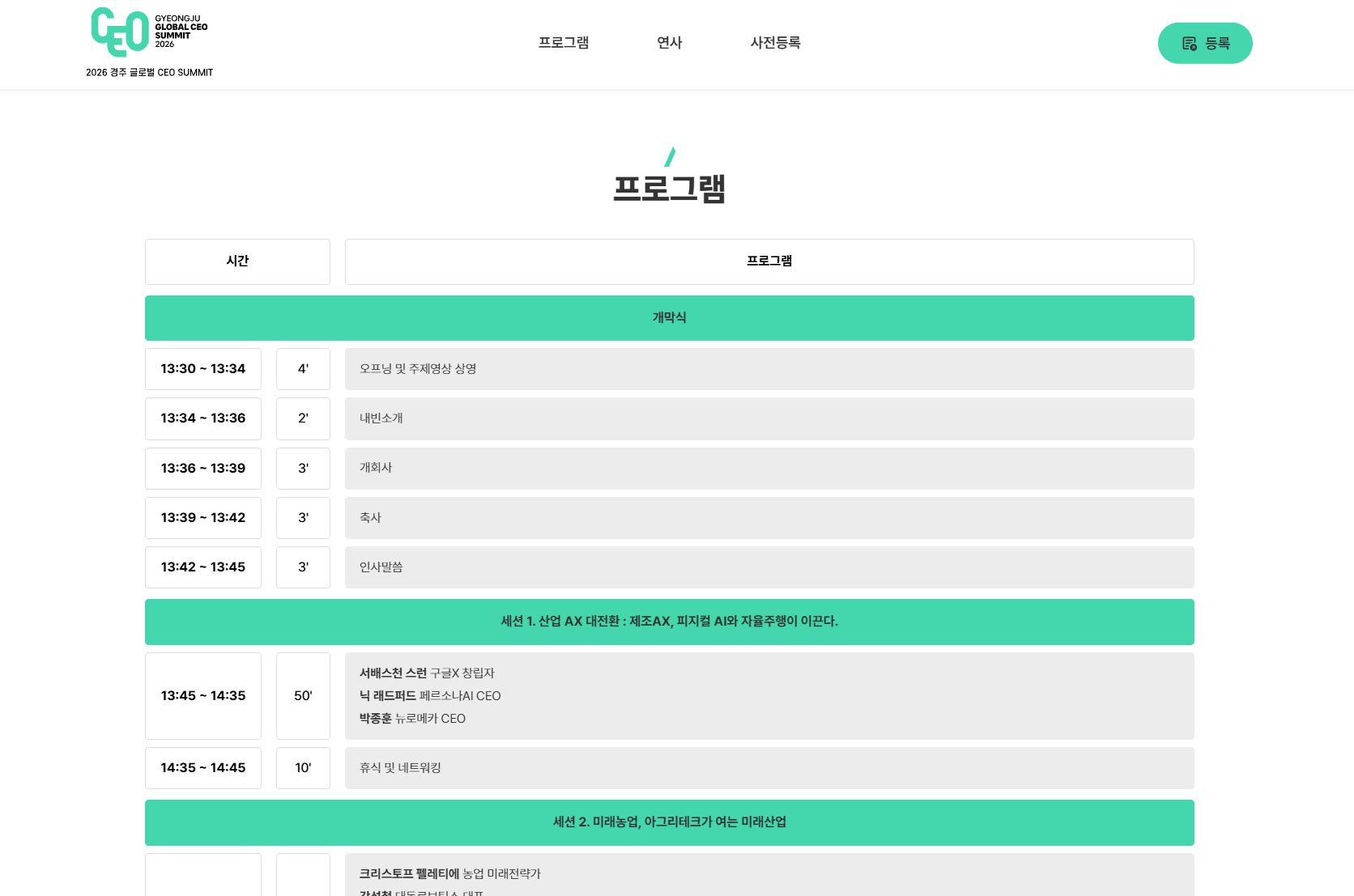 2026 경주 글로벌 CEO 써밋 프로그램